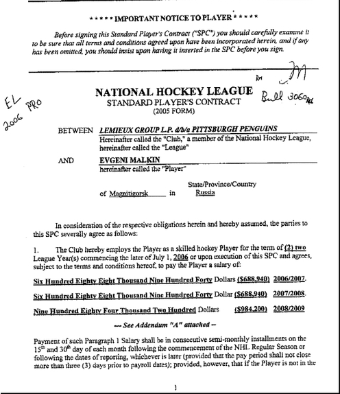 nhl contract status
